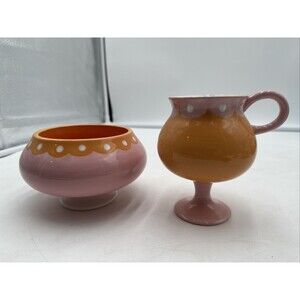 Retro Jonathan Adler Happy Home 2004 Ice Cream Parlour Bowl and Parfait Mug Pink